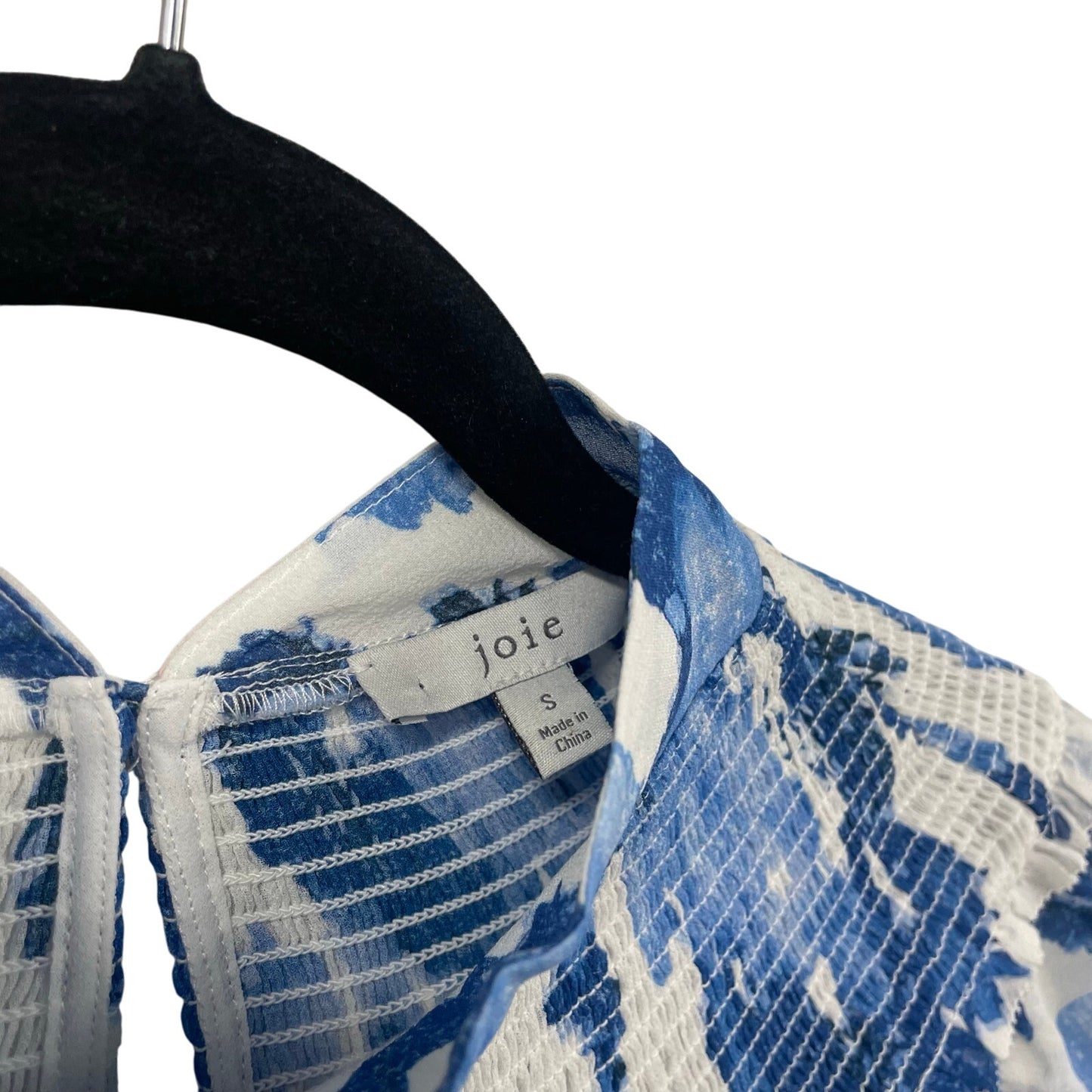 Joie 100% Silk Ruffle Sleeve Orville Top Blue Porcelain Floral Print Size Small