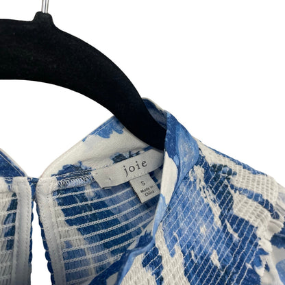 Joie 100% Silk Ruffle Sleeve Orville Top Blue Porcelain Floral Print Size Small