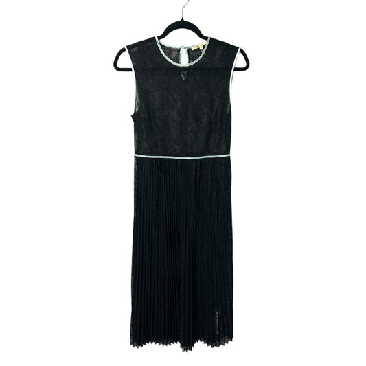 Maje Black Lace Blue Trim Pleated Sleeveless Sheer Overlay Dress Womens 2 AS IS