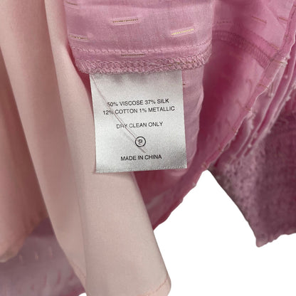 Marie Oliver Smocked Long Sleeve Tie Neck Layered Silk Blend Top Pink Size Small