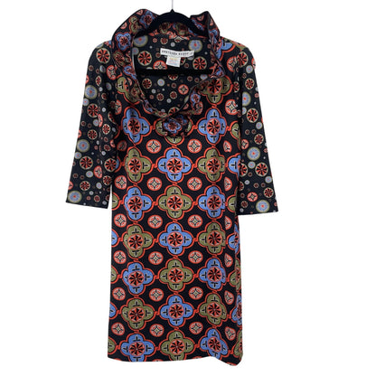 Gretchen Scott Jersey Ruffneck Dress Sundial Black Multicolor Womens Large