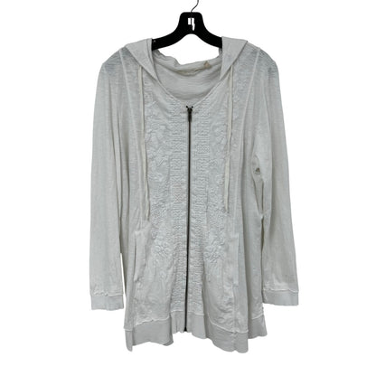 Soft Surroundings White Floral Embroidered Full Zip Hooded Jacket Womens XL