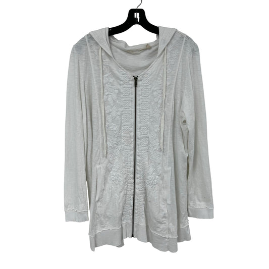 Soft Surroundings White Floral Embroidered Full Zip Hooded Jacket Womens XL
