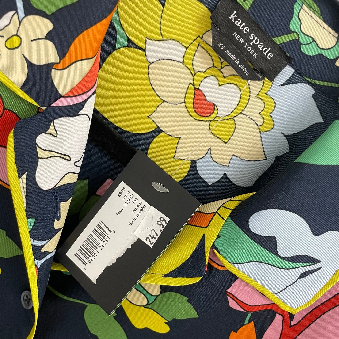 NWT Kate Spade Flower Bed Twill Button Up Shirt Blazer Blue Multi Womens XS