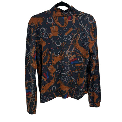 by Anthropologie Adventurer Horse Equestrian Print Mock Neck Top Womens XL