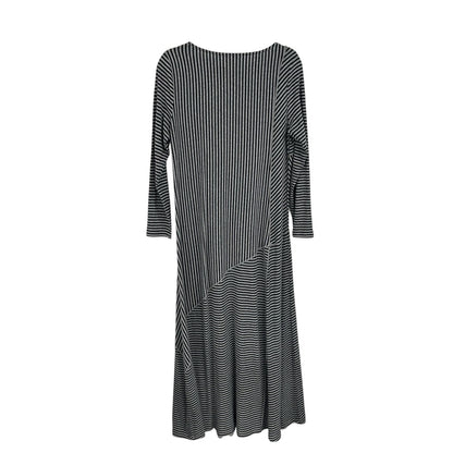 Soft Surroundings Gray Black Stripe Long Sleeve Ryley Maxi Dress Womens Medium