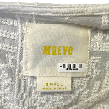 Maeve Ivory Textured Semi Sheer Rayon 3/4 Sleeve Crochet Trim Top Womens Small