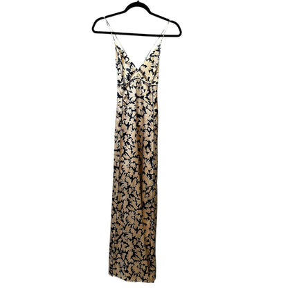 NWT Ulla Johnson Navy Beige Floral Print Sleeveless Evie Satin Dress Womens 0