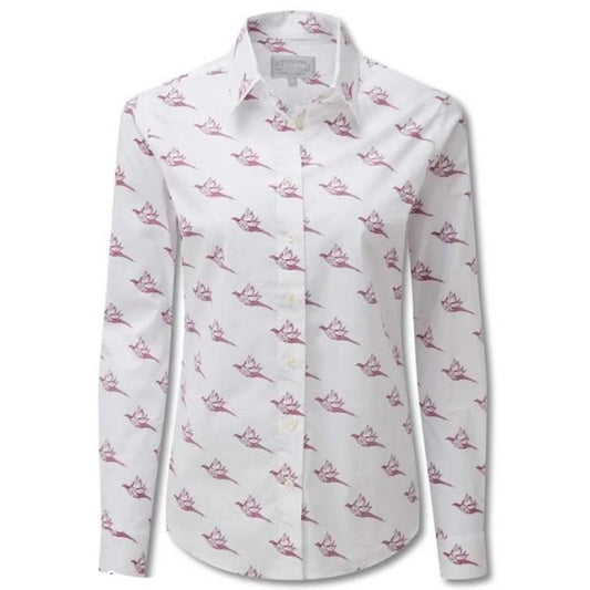 Schoffel Long Sleeve Button Up Norfolk Shirt in Fig Pheasant Womens 16 AS IS