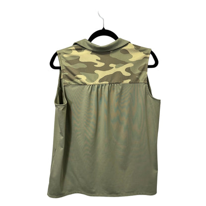 Chico's Green Camouflage Sleeveless Collared V Neck Side Slit Tank Top Womens 12