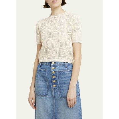 Ulla Johnson in Creme Short Sleeve Crewneck Woven Capri Top Womens Small