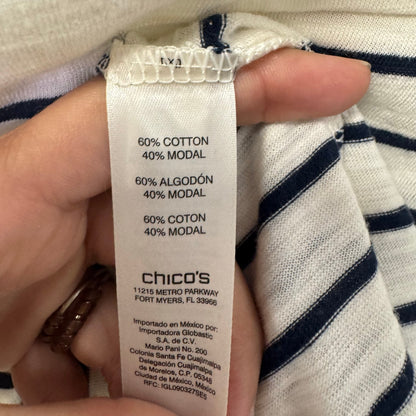 NWT Chico's White Navy Stripe 3/4 Sleeve Round Neck Cotton Knit Top Womens 16