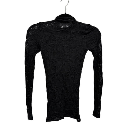 NWT Christian Dior Black Stretch Lace Long Sleeve Mock Neck Top Womens Medium