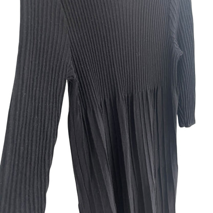 Eileen Fisher Pure Wool Knit Scoop Neck Pleated Sweater Dress Black Womens XL