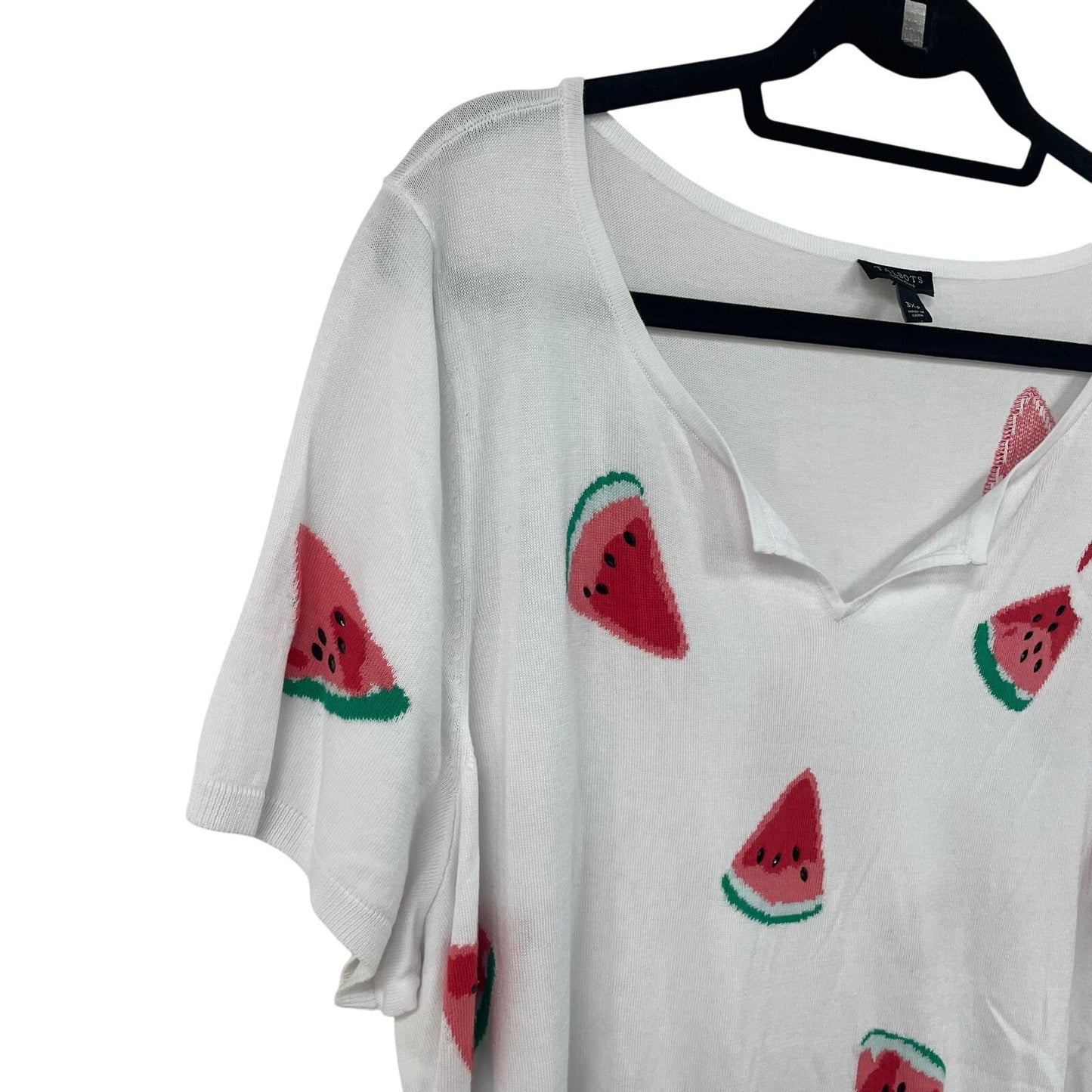 Talbots Split Neck Short Sleeve Watermelon Print Top Womens Plus Size 3X Petite