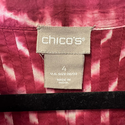 NWT Chico’s Deep Cherry Tie Dye Peasant Sleeve Pintuck Cotton Blouse Womens 20