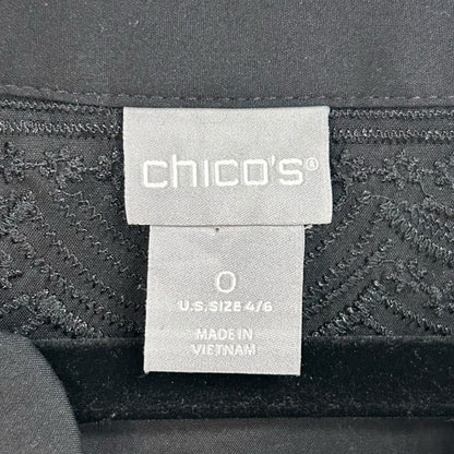 Chico’s Black Split Neck Embroidered 3/4 Sleeve Cotton Blend Dress Womens US 4/6