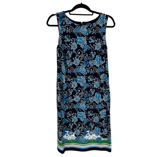 Chico’s Navy Blue Floral Point Border Print Sleeveless Shift Dress Womens US 4