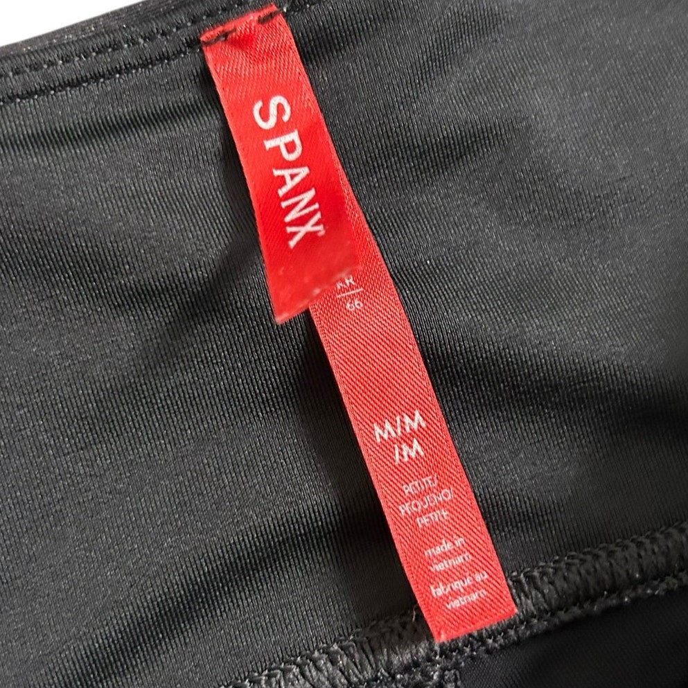 Spanx Black Shiny Faux Leather Mis Rise Pull On Leggings Womens Petite Medium