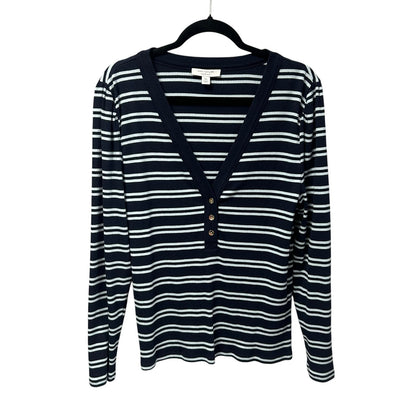 Ann Taylor Navy Weekend Collection Striped Puff Sleeve Henley Top Womens XXL