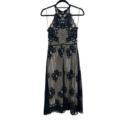 Chelsea & Violet Black Nude Eyelash Lace Overlay Maxi Dress Womens Small