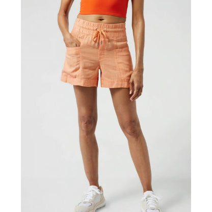 Athleta Light Orange Elastic Waist Drawstring Cabo Linen 4” Short Womens Size 6