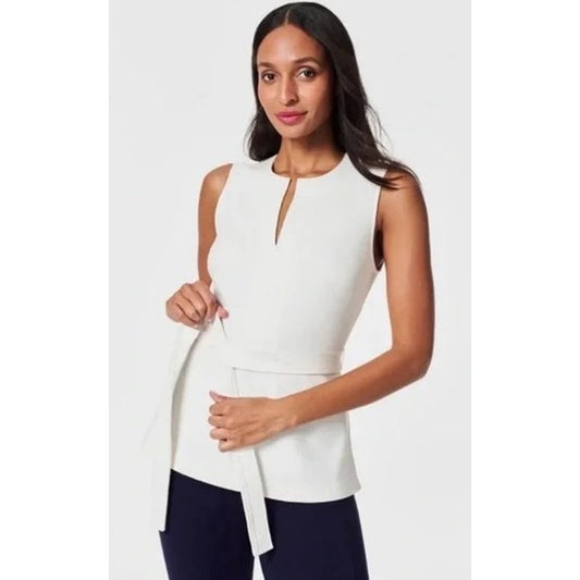 NWT Spanx Sleeveless Split Neck Ponte Contrast Tie Top in Powder Womens Large