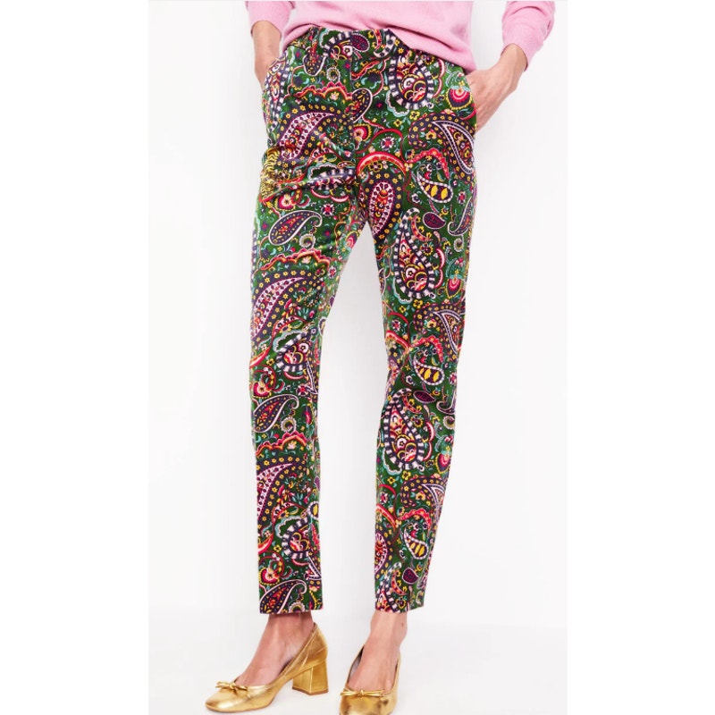Boden Multicolor Eden Tiger Bloom Paisley Print Kew Velvet Pants Womens Petite 6