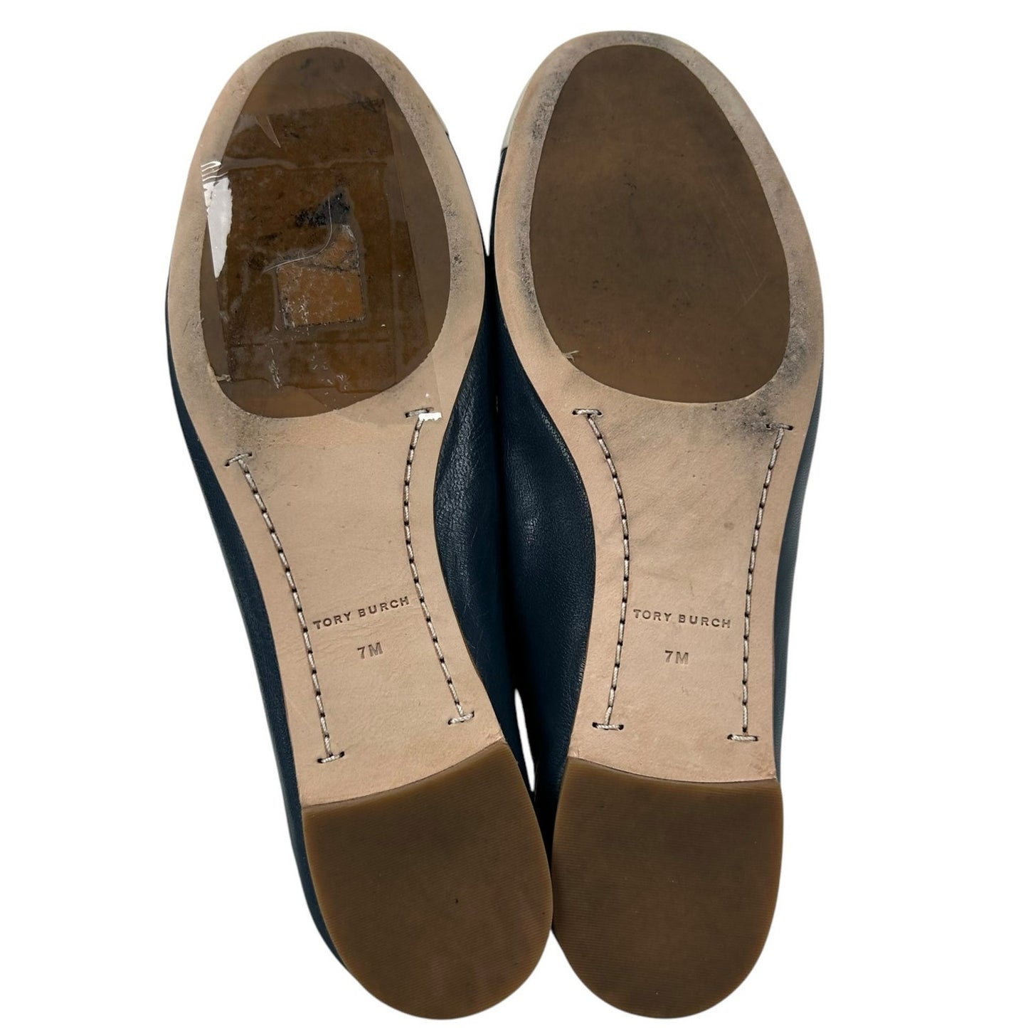 Tory Burch Multi Logo Cap Toe Leather Elastic Round Toe Ballet Flats Womens 7
