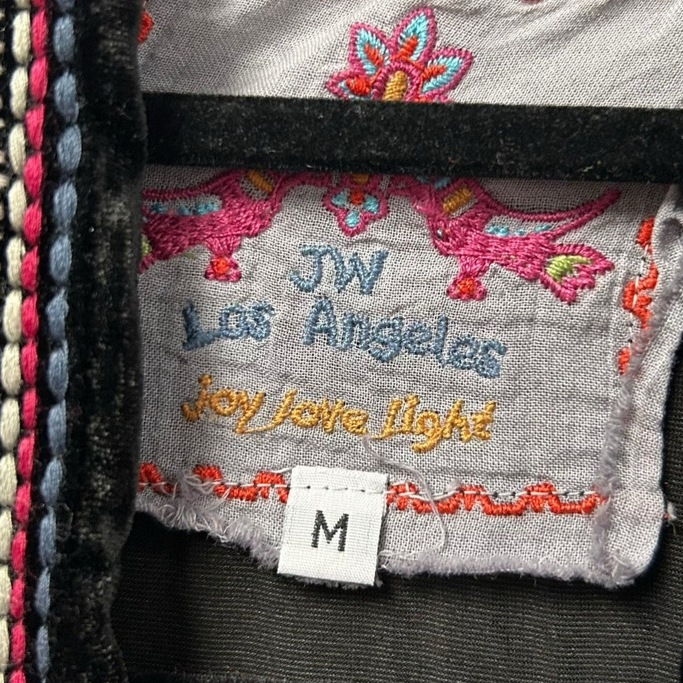 Johnny Was Black Multi Embroidered Velvet Open Front Cardigan Womens Medium