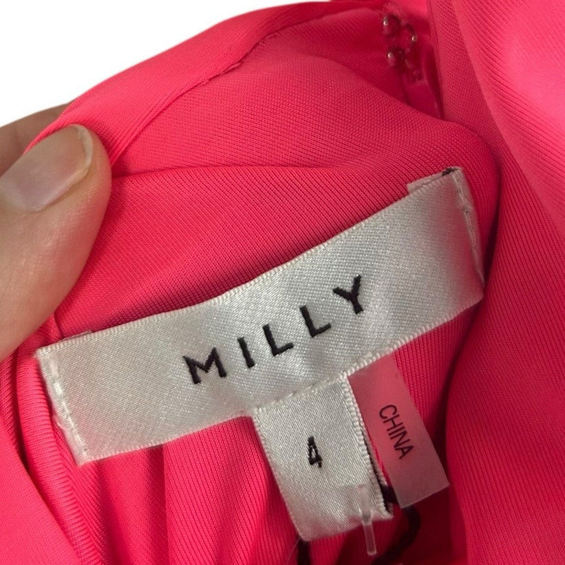 NWT $350 Milly Pink One Shoulder Back Zip Bec Jersey Mini Dress Womens Size 4