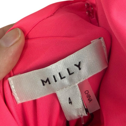 NWT $350 Milly Pink One Shoulder Back Zip Bec Jersey Mini Dress Womens Size 4