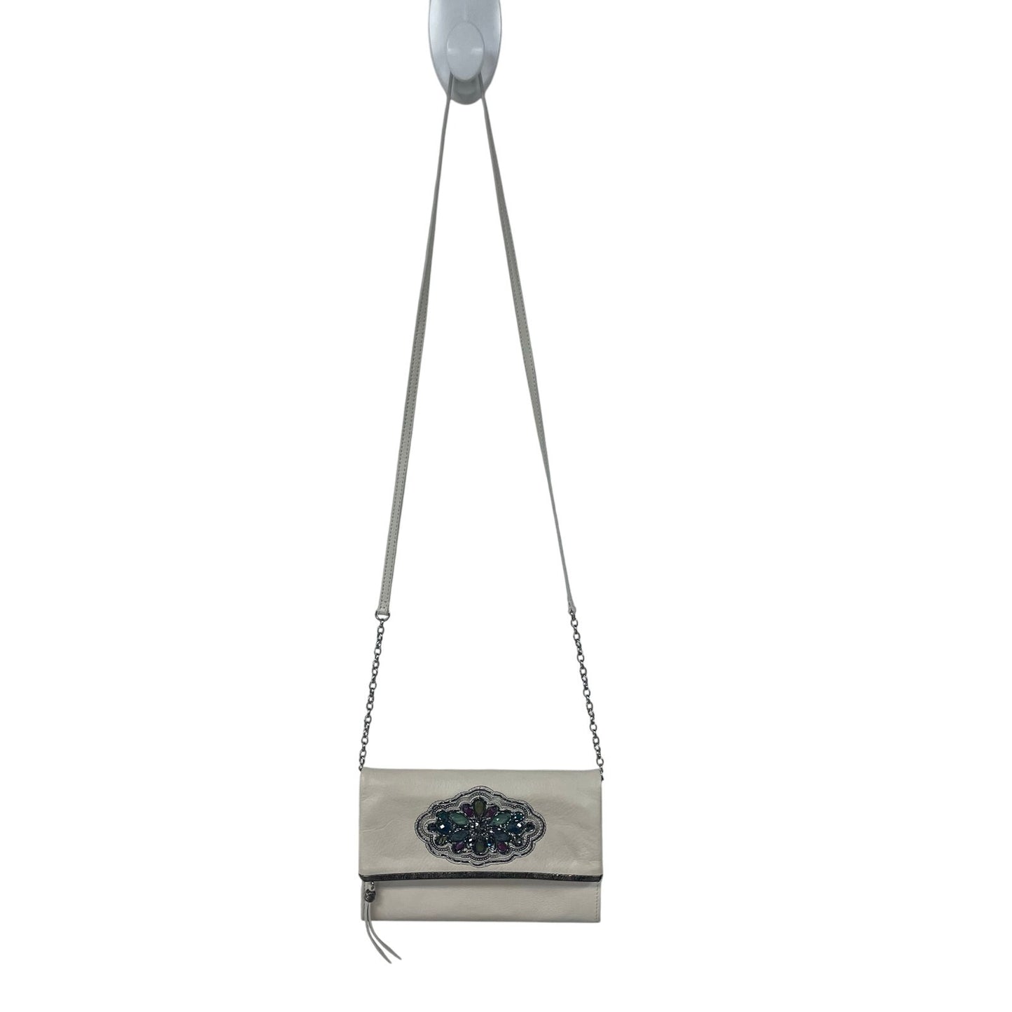 Brighton Anju Front Flap Cream Leather Bejeweled Wallet Organizer Crossbody Bag