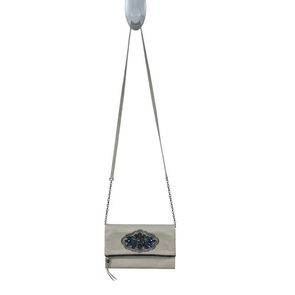 Brighton Anju Front Flap Cream Leather Bejeweled Wallet Organizer Crossbody Bag