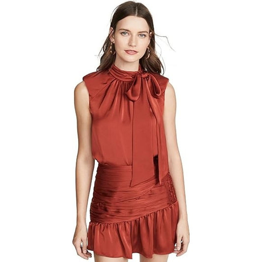 NWT Ramy Brook in Clay Red Sleeveless Mock Tie Neck Aviva Top Womens X-Small