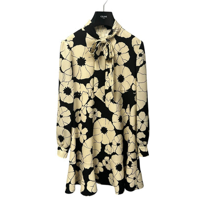 NWT Celine Cream Black Floral Skater Mini Dress in Wool Organza Womens 36 / US 4