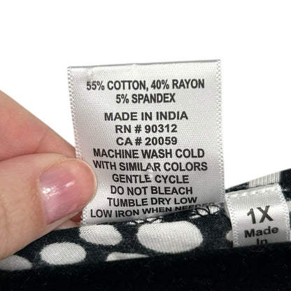 Parsley & Sage Black White Natural Spot Stripe Cotton Blend Top Womens 1X
