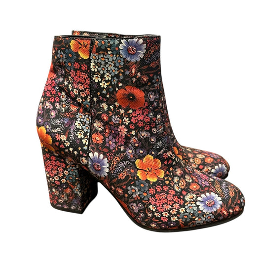 Lucky Brand Black Multicolor Boogie Floral Print Salmah Ankle Booties Womens 7