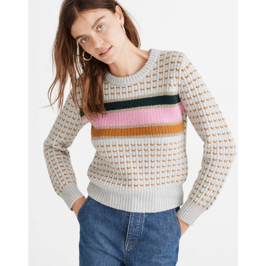 Madewell Heather Blizzard Striped Barfield Crop Fit Sweater Womens Medium