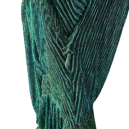 NWT Olivaceous Green Balloon Sleeve Button Up Layered Mini Dress Womens Large