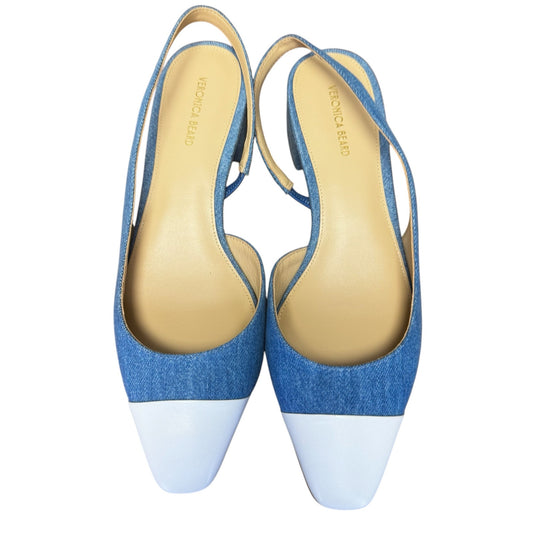 Veronica Beard Denim White Cecile Leather Slingback Ballerina Pumps Womens 8.5