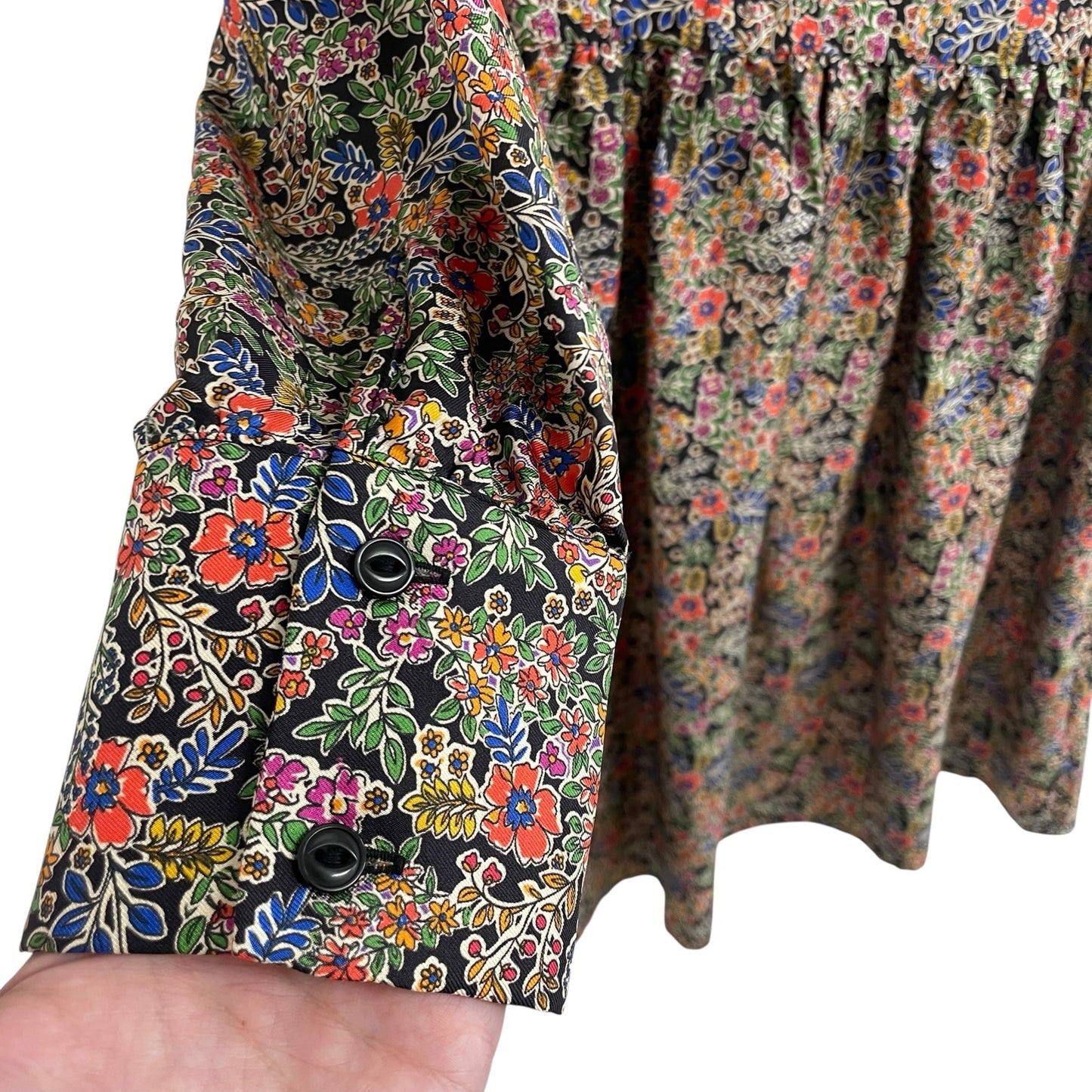 La Roque 100% Silk Long Sleeve Button Up Collared Dress Multicolor Floral Medium
