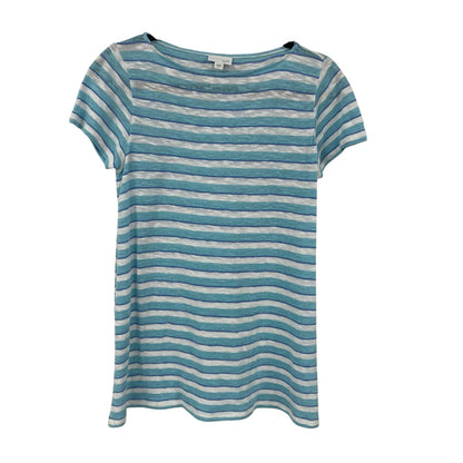 J. Jill Linen Blend Blue White Striped Short Sleeve T Shirt Womens Size XS