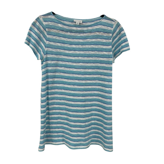 J. Jill Linen Blend Blue White Striped Short Sleeve T Shirt Womens Size XS