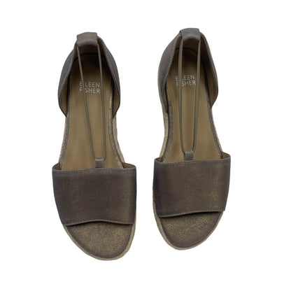 Eileen Fisher Mews Metallic Leather Platinum Espadrille Sandals Womens Size 6.5