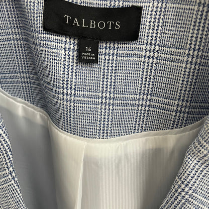 Talbots Spring Glen Plaid Blazer Jacket Blue White Womens Plus Size 16