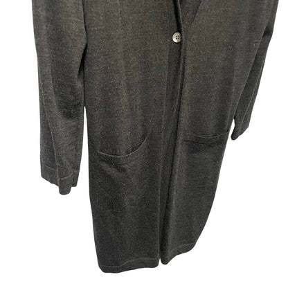 Eileen Fisher Pure Merino Wool Button Front Duster Cardigan Dark Gray Size Large