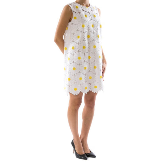 Dolce & Gabbana White Yellow Daisy Macrame Sheath Mini Dress Womens 38 / US 2