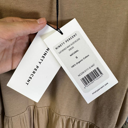 NWT Ninety Percent In Natural Sleeveless Gathered Maxi Dress Womens X-Small