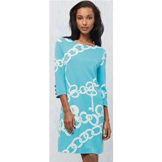 Lilly Pulitzer Jonah Shorely Blue Ball And Chain Posh Ponte Dress XS *NO BELT*